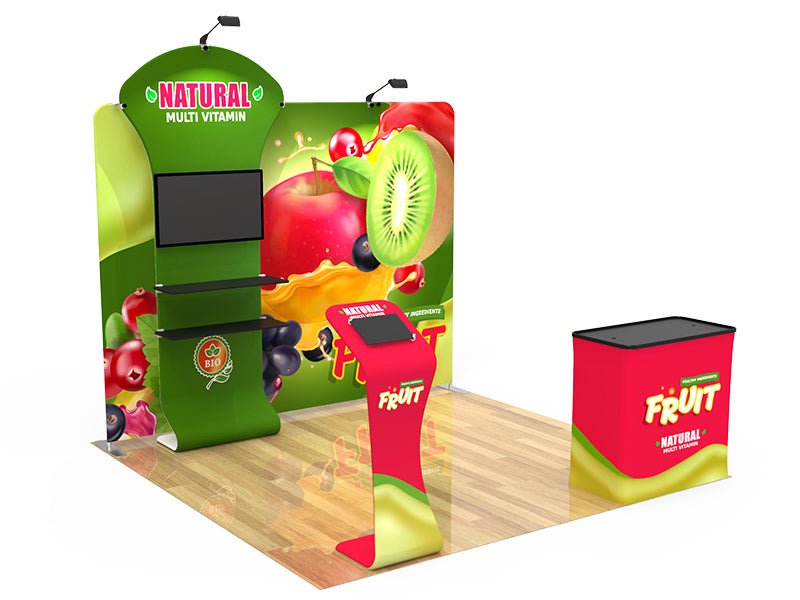 10x10ft Custom Booth I Dual Podium TV & Ipad - Blitz Sign & Displays